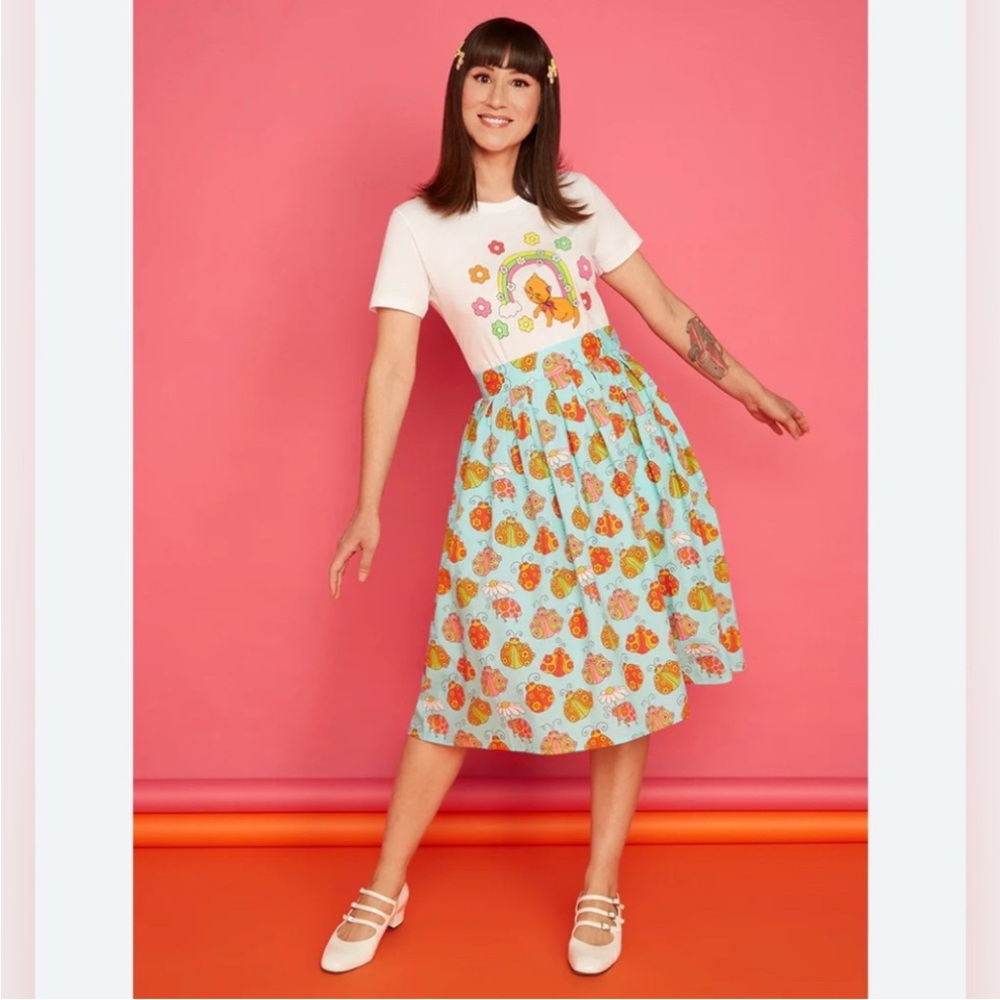 ModCloth x Marisol Muro Ladybug Print Playful Ways Swing Skirt Size 6